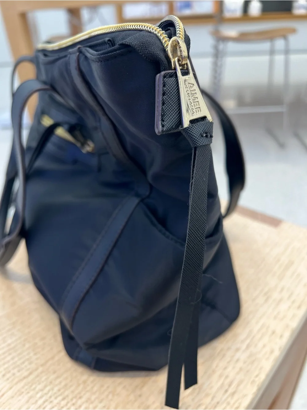 Aimee Kestenberg Black Nylon Tote with Gold Hardware